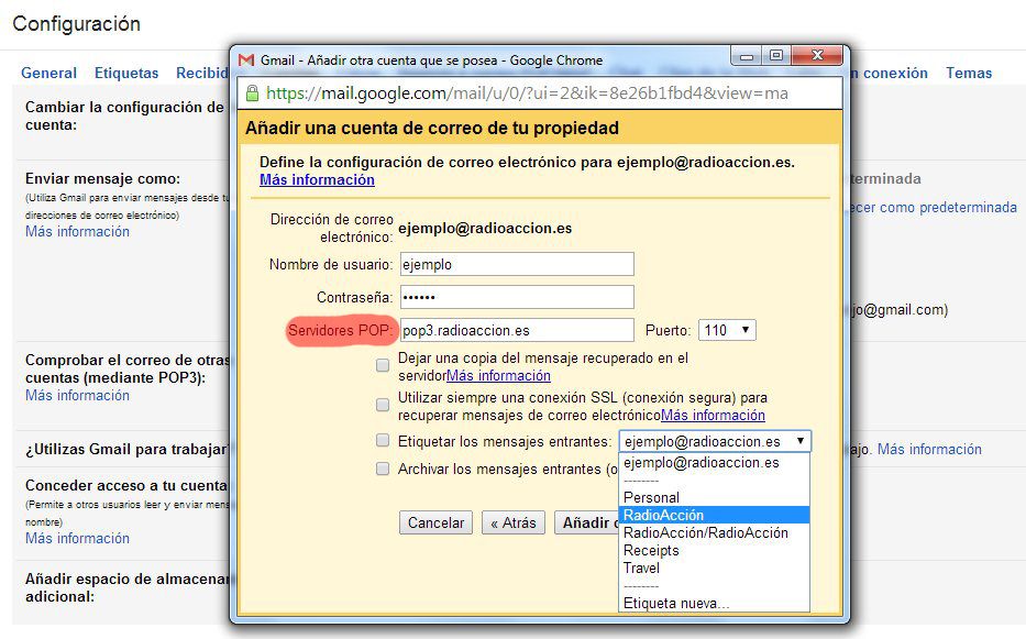 Configuración cuenta POP3 gmail (2)