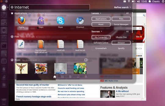 Pantallazo El nuevo aspecto de Ubuntu para su versión 11.10
