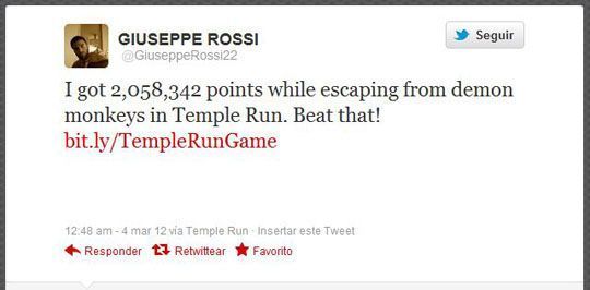 Twitter @GiuseppeRossi22 I got 2058342 points whi ... Google Chrome 2012 03 05 14 20 311 Temple Run, el videojuego preferido de iPhone de Giuseppe Rossi