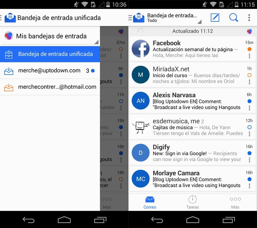 bandejas entrada blue mail Apps más livianas que las incluidas por defecto en Android