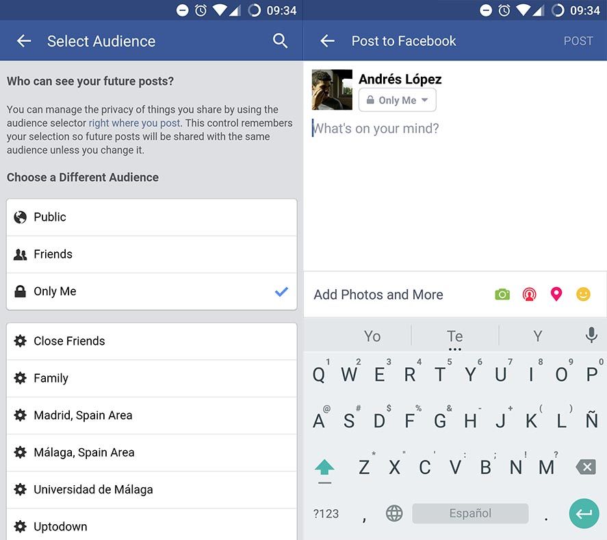 Configurar privacidad en Facebook para Android