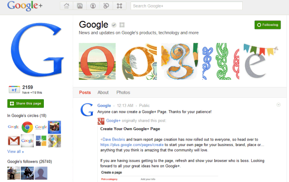 google plus page Google+ se abre al mundo corporativo