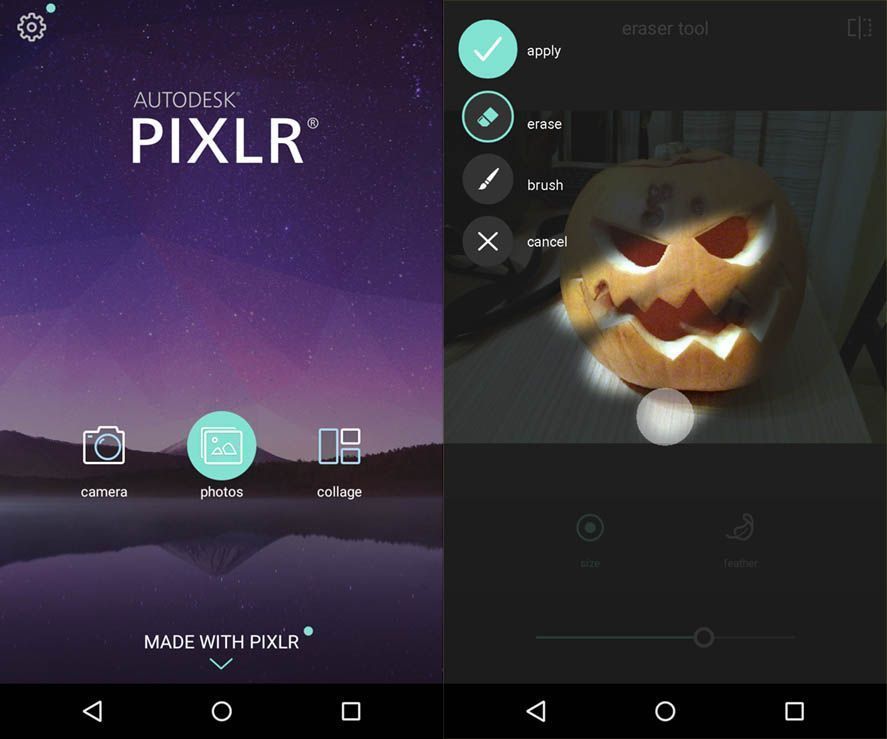 Autodesk Pixlr Android menu