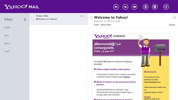 El aspecto de Yahoo! Mail en Windows 8