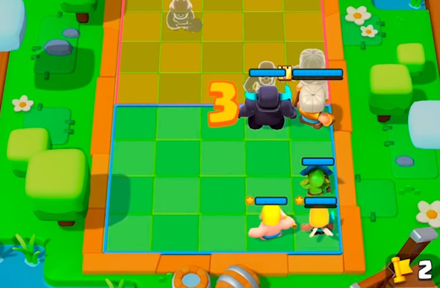 Clash Mini screenshot showing five characters ready to start a battle