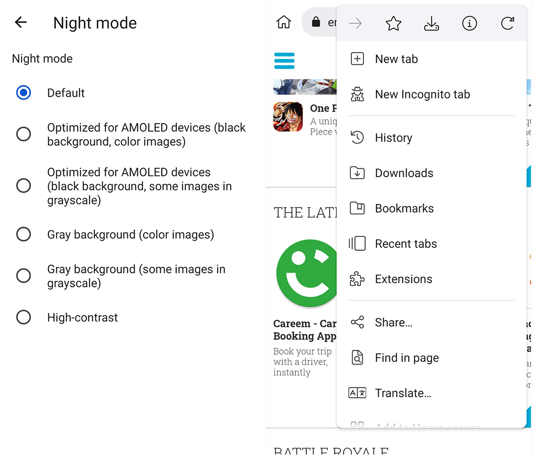 Kiwi Browser screenshots