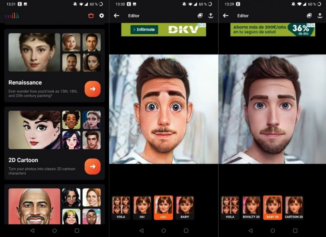 Screenshots of Voilà AI Artist as one of the best apps for Android
