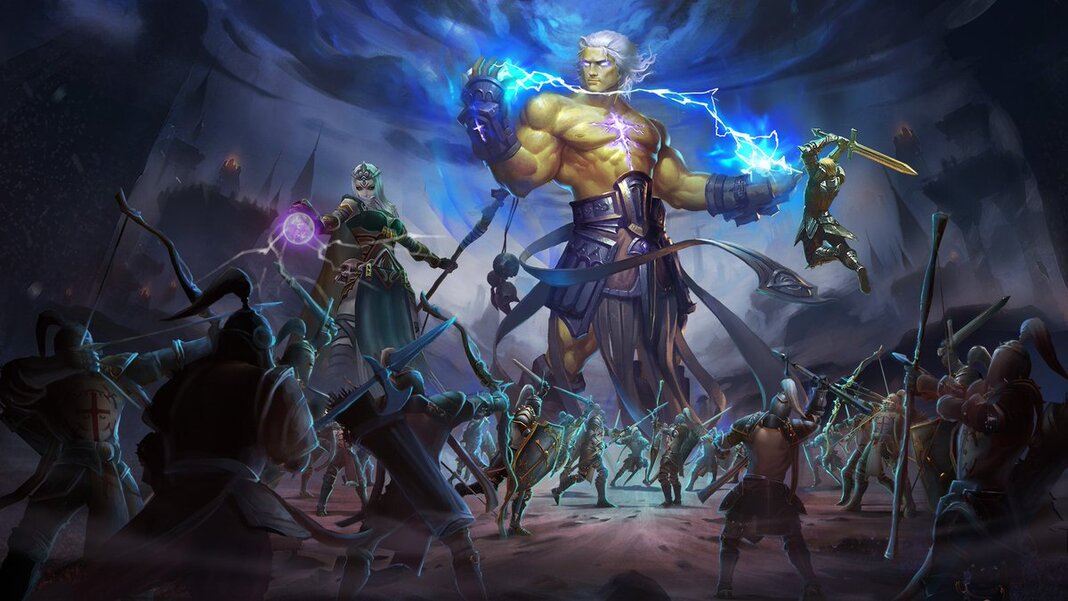 War and Magic wallpaper showing a giant among soldiers, generating electricity