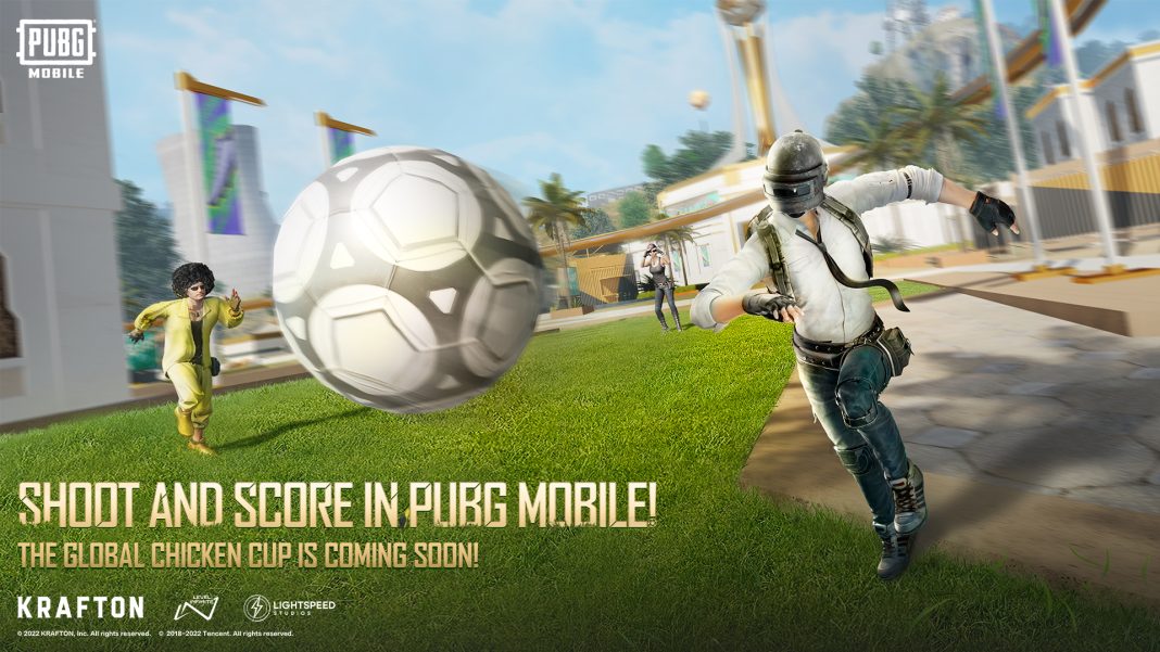 Promotial image showing a PUBG character reaching for the ball