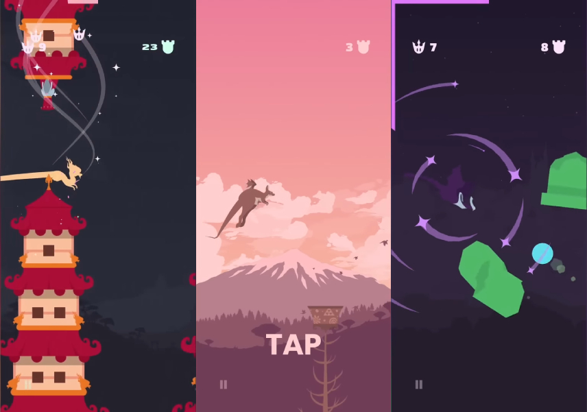 Flappy Dragon: dragon flying over a mountain and the word "Tap" on screen