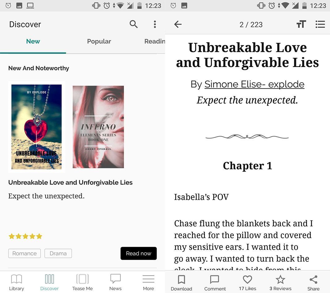 Inkitt eBook reader screenshot