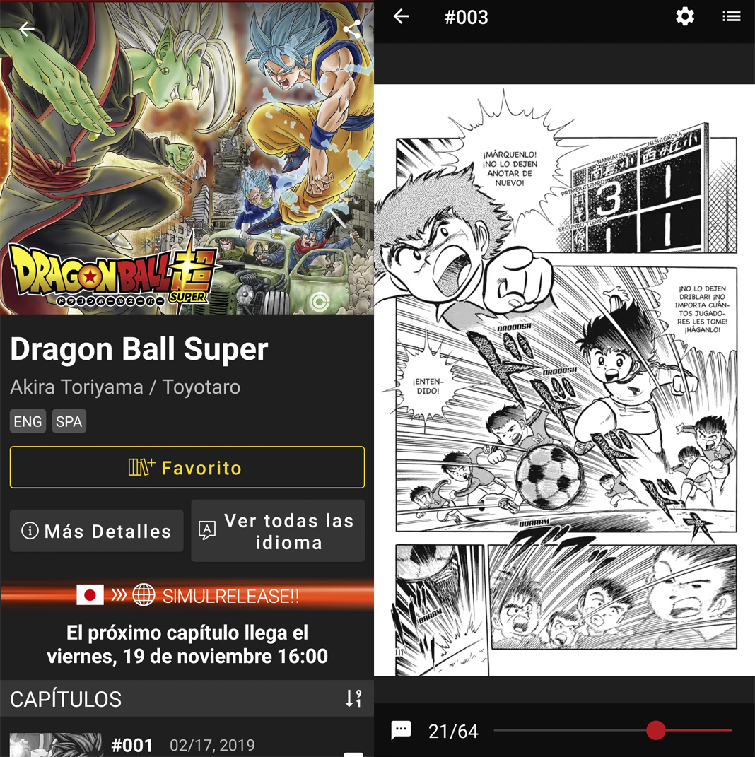 Manga Plus App showing Dragon Ball Super comic