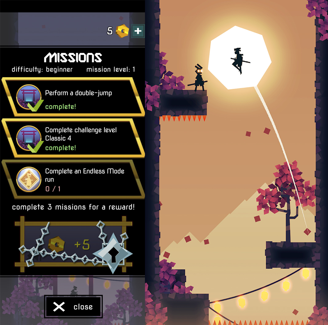 Ninja Tobu screenshot showing missions and two samurais