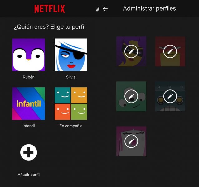 Netflix profiles and the Manage profiles option