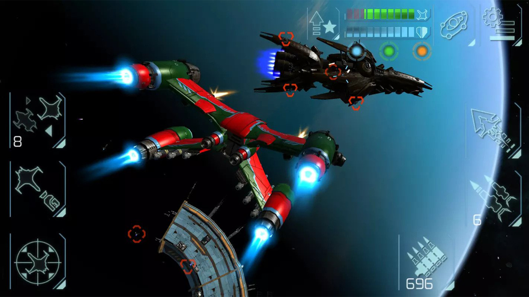 Space Commander: War and Trade: red spaceship aiming at a black one