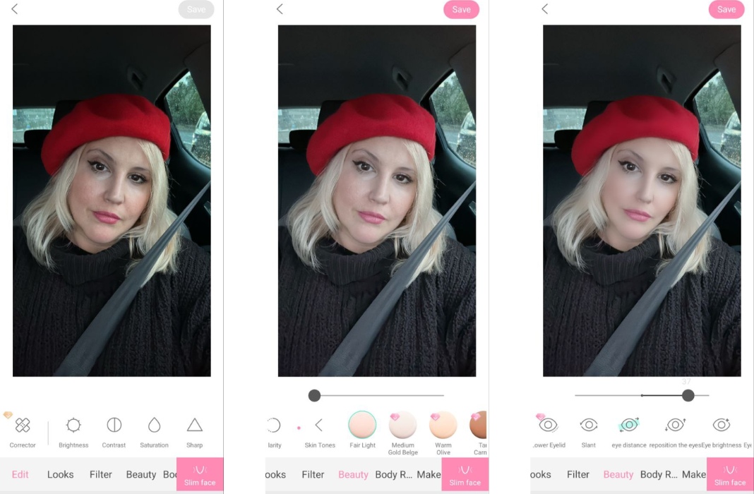 Blond woman taking and editing selfies in ULike