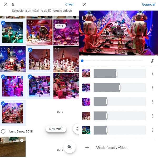 Vídeos con imágenes en Google Fotos