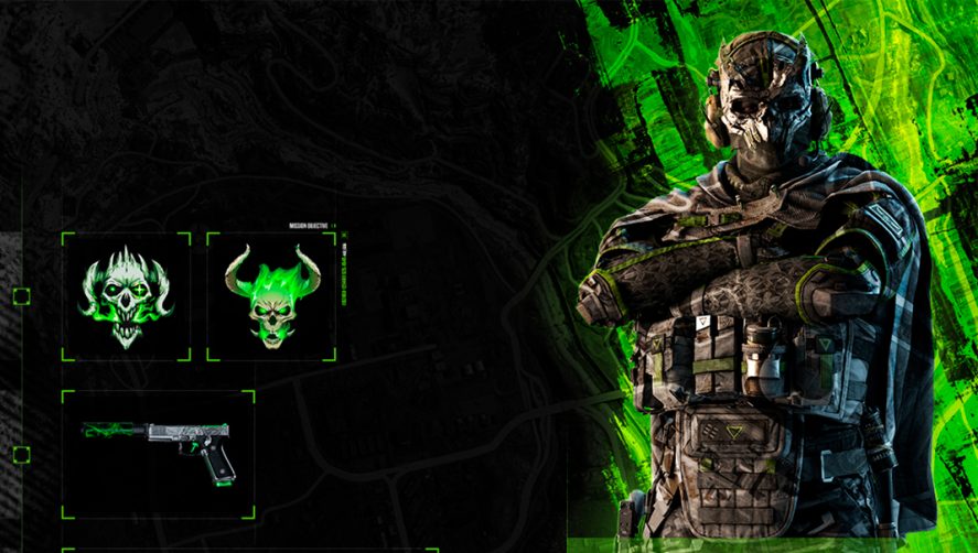 Call of Duty: Warzone Mobile: masked character on a green background.