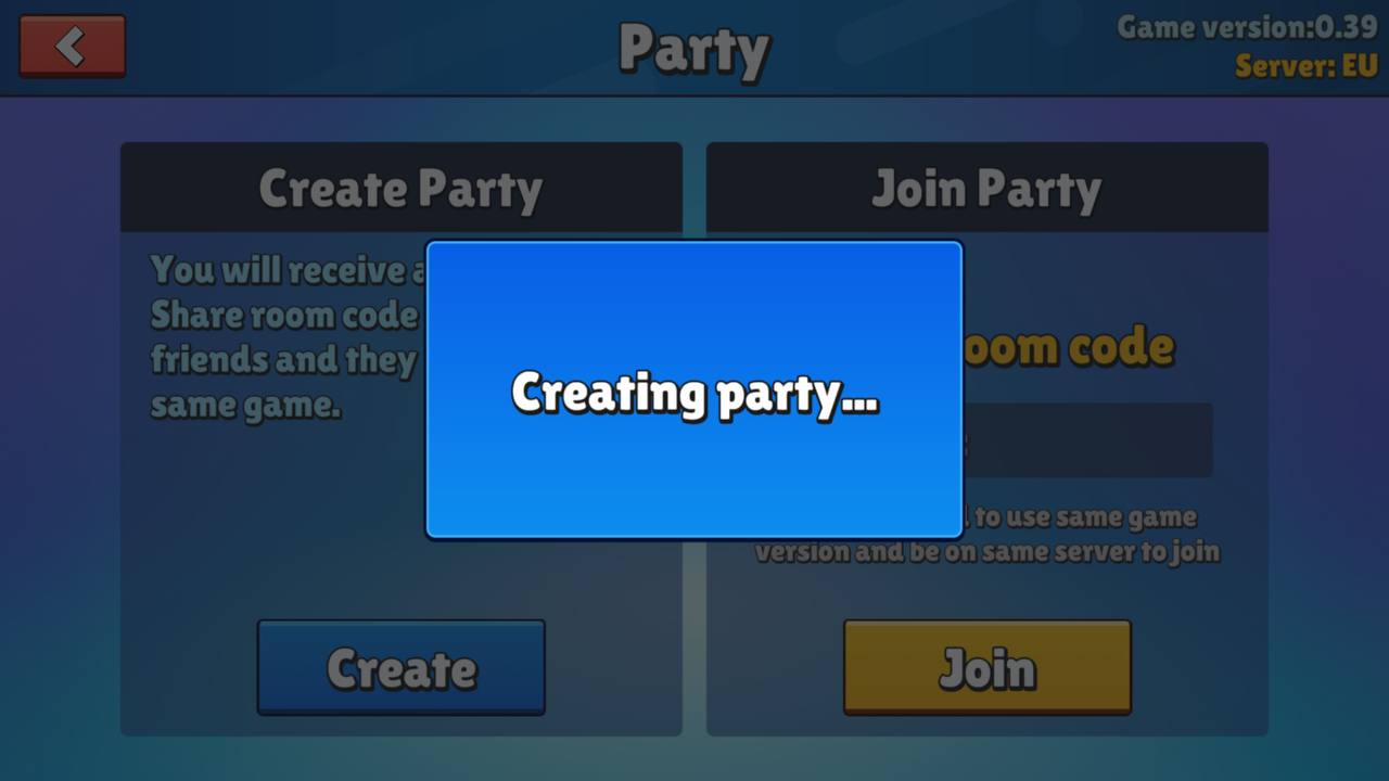 Screen to create a party in Stumble Guys