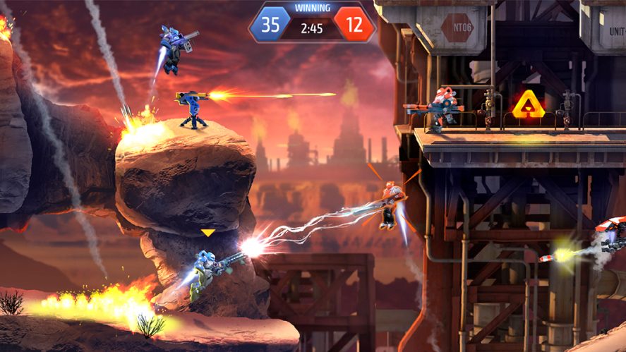 Armajet: screenshot showing four characters shooting at each other.