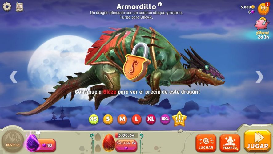 Armordillo, uno de los dragones legendarios de Hungry Dragon.