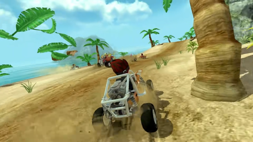 Beach Buggy Racing screenshot showing a buggy being driven through the desert.