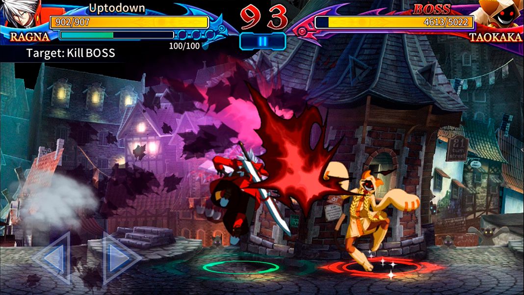 BlazBlue: dressed-up anime characters fighting on the streets at night