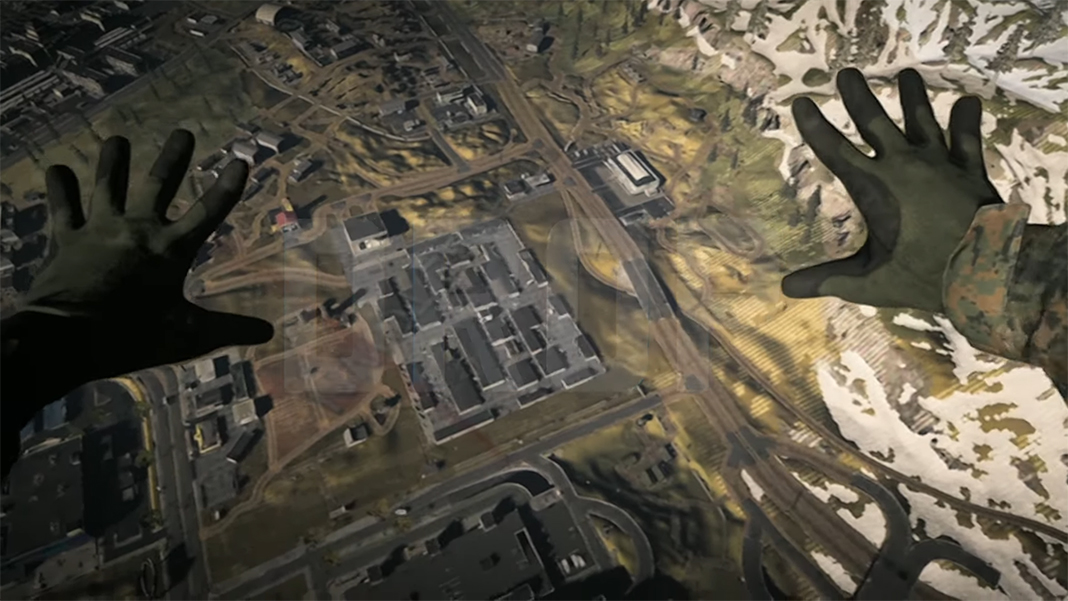 Call of Duty: Warzone Mobile screenshot the characters hands pressing a window that looks over a city.