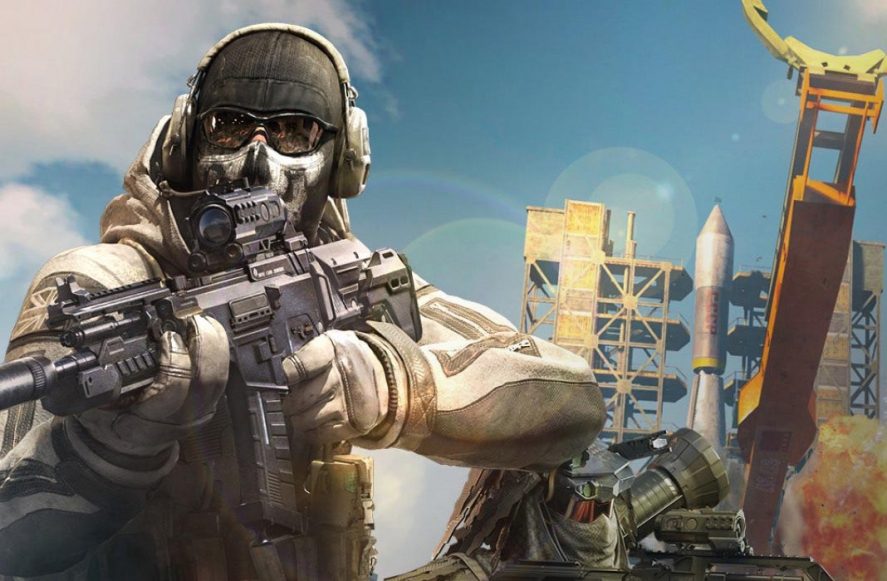 Call of Duty promo image showing an armed character and a rocket in the background
