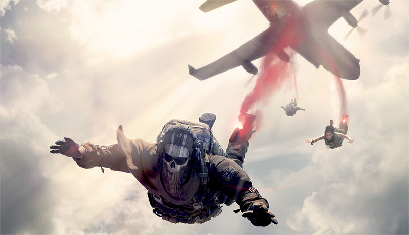 Call of Duty: Warzone Mobile: Parachutists jumping from an airplane, view from below