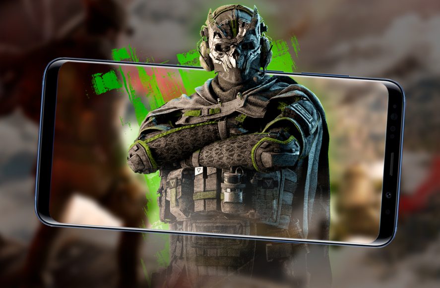 Call of Duty: Warzone Mobile promo image showing a character crossing arms on a cell phone screen.