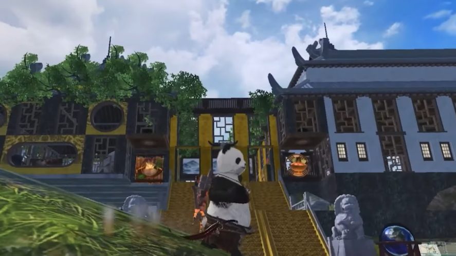 Chimeraland: Panda character coming out of a temple