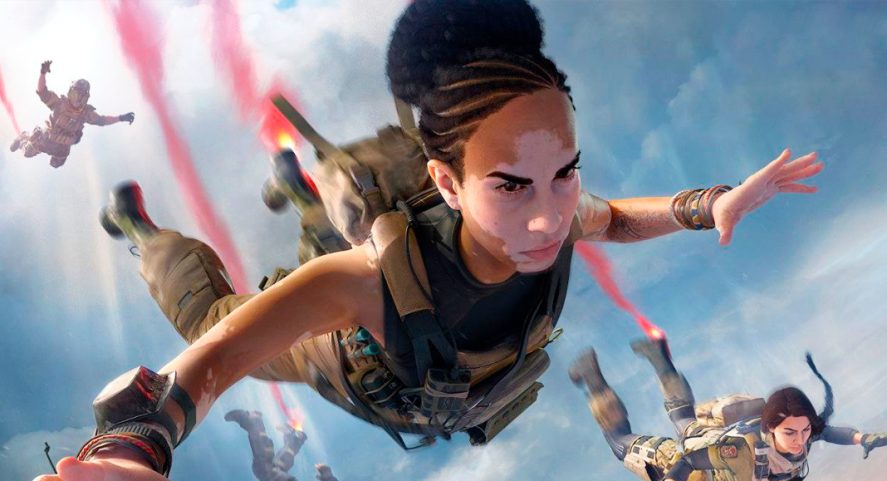 Call of Duty: Warzone Mobile promo image showing female characters parachuting