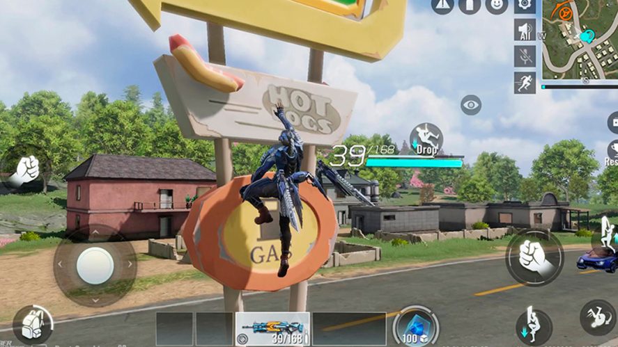 Cyber Hunter: character climbing a diner sign