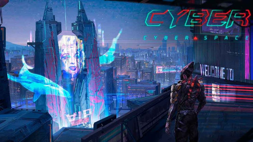 Cyber Space: monster looking at a hologram of Marilyn Monroe in the building across the street.