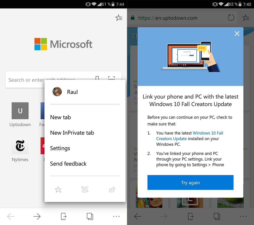 edge screenshot 1 Microsoft publica la versión para Android de su navegador Edge (Actualizado)