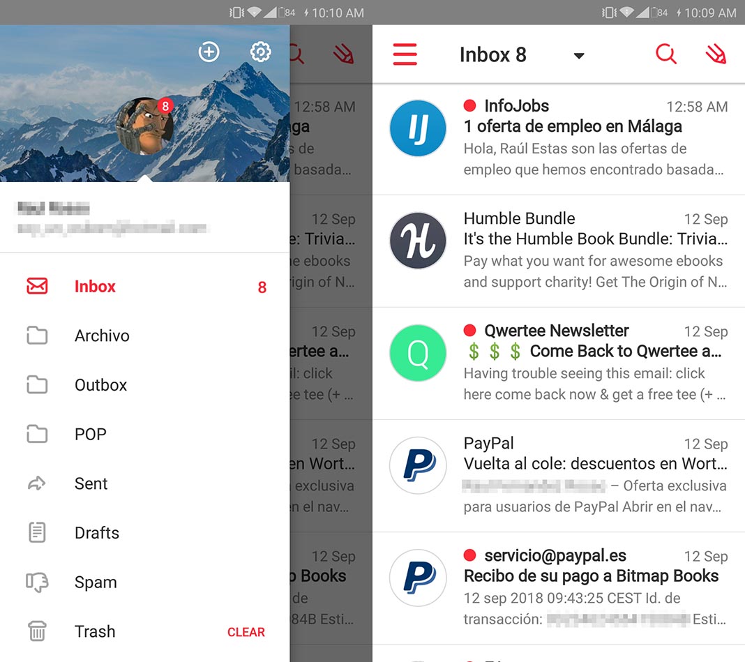 email mymail screenshots Cinco clientes de correo alternativos para Android