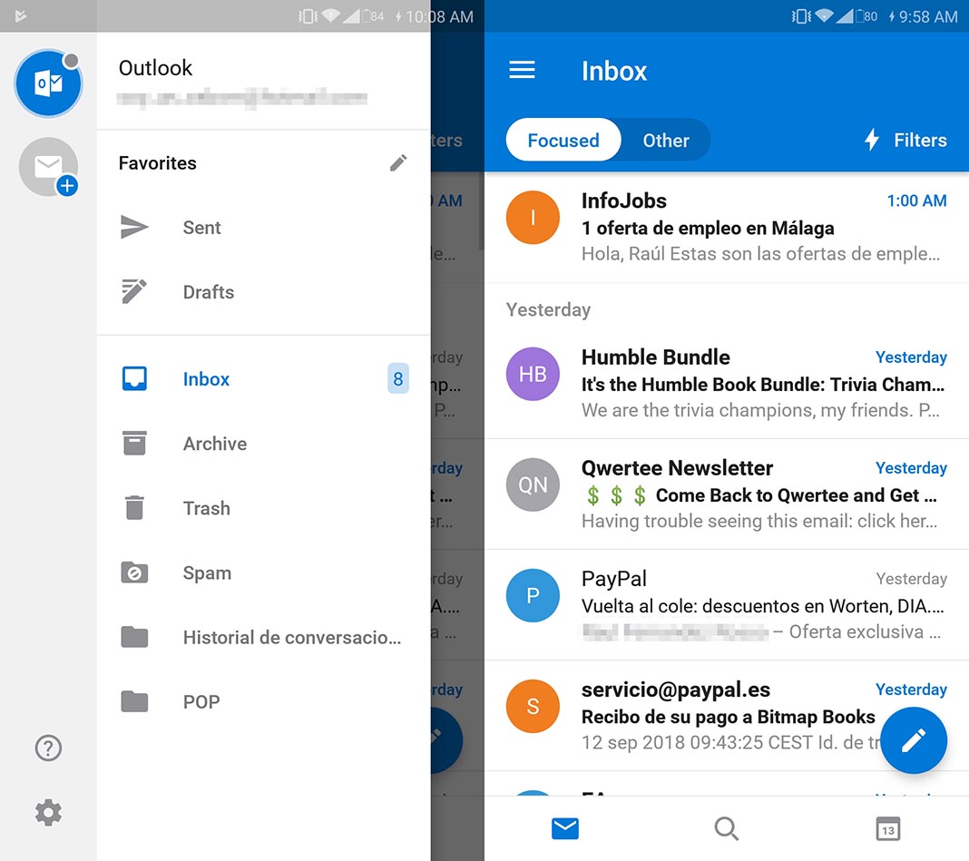 email outlook screenshot Cinco clientes de correo alternativos para Android