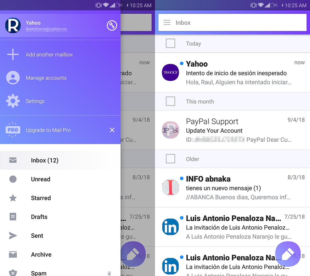 email yahoo screenshots Cinco clientes de correo alternativos para Android