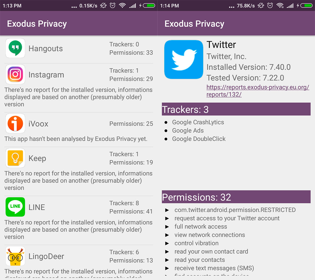 exodus privacy screenshot 1 Five tips to protect your Android device from malware