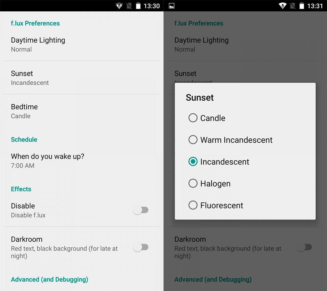 f lux screenshot Protege tu vista con estas diez apps de filtros de luz para Android