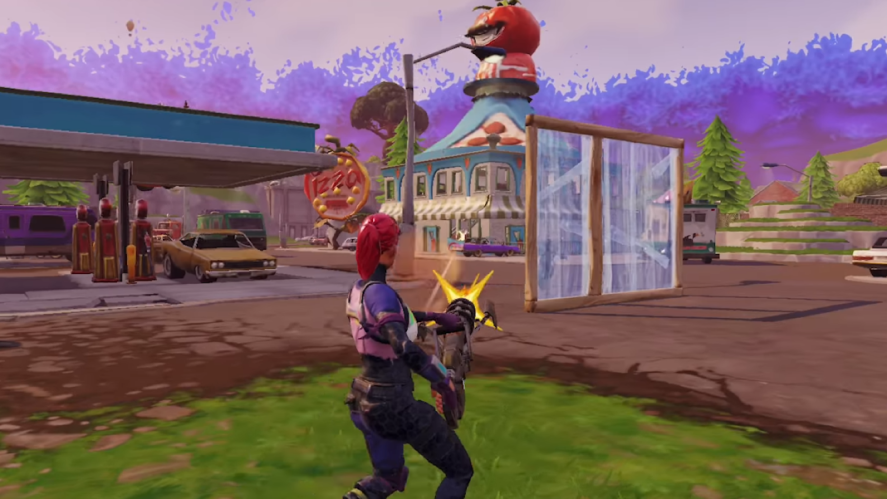 Fortnite: Soldier shooting at what looks like a diner