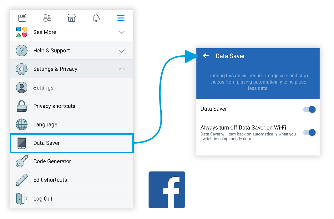 facebook data en How to save data when using your favorite Android apps