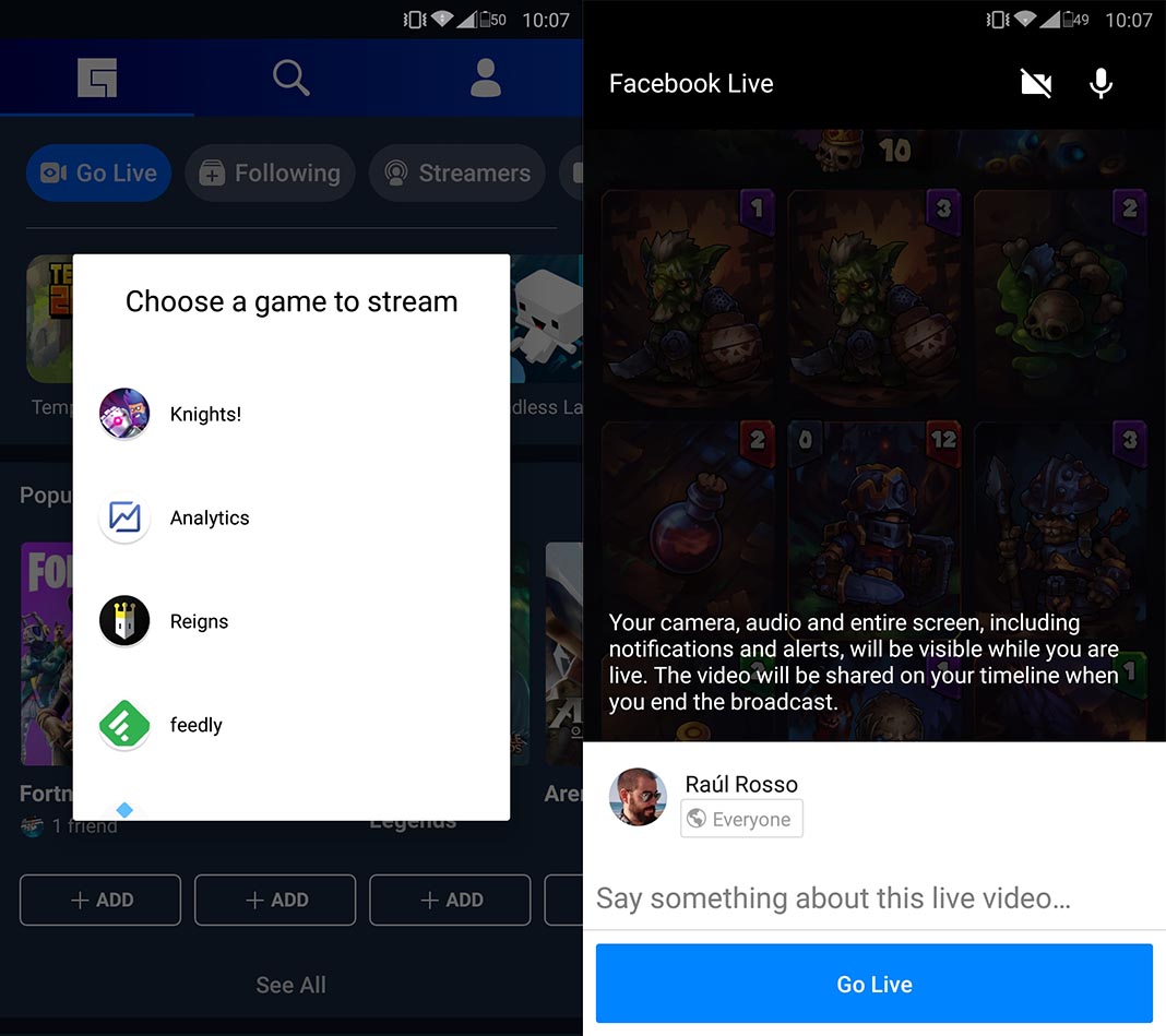 fb gg emitir El servicio de streaming de juegos en Facebook lanza su propia app