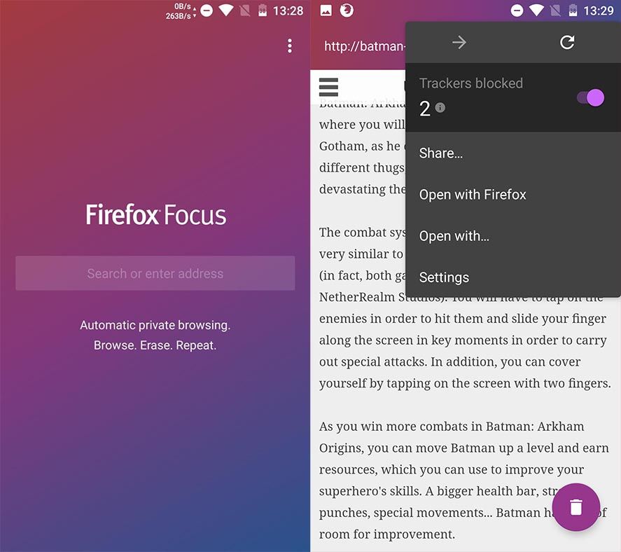 firefox focus screenshot 1 Firefox Focus, un nuevo navegador centrado en la privacidad