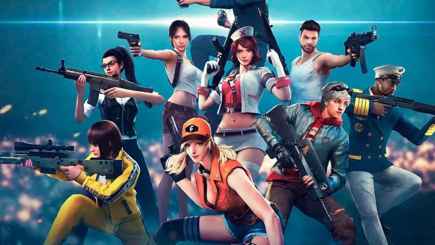 Free Fire Battlegrounds: promo image showing all the different characters
