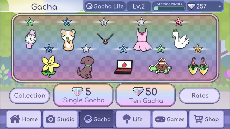 Gacha Life's gacha system with various item 
