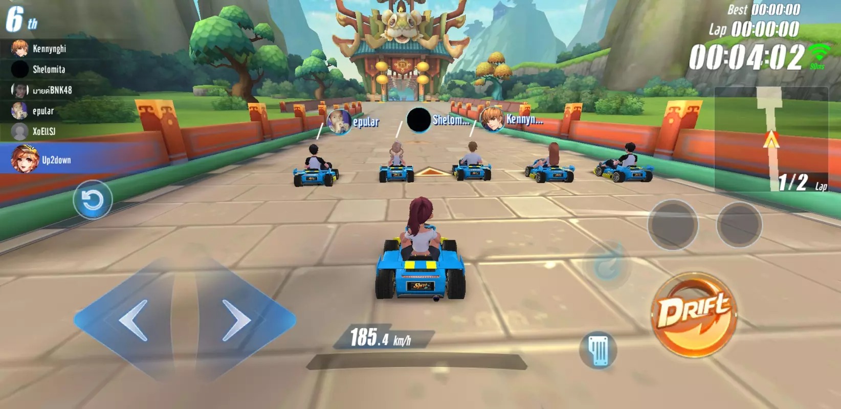 Garena Speed Drifters: several characters in their karts positioned at the starting line