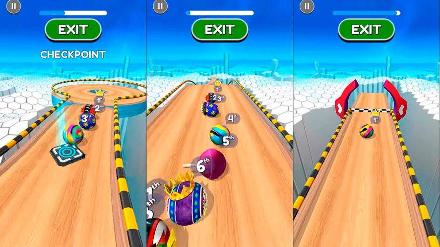 Three Going Balls in-game screenshots showing ball races