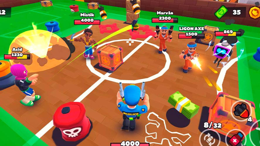 Happy Zone: several characters in a court, shooting against each other.